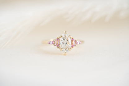 The Maeve Ring | 1.03 CT Marquise Diamond &amp; Pink Sapphire Accents - Lavender Creek Gems 