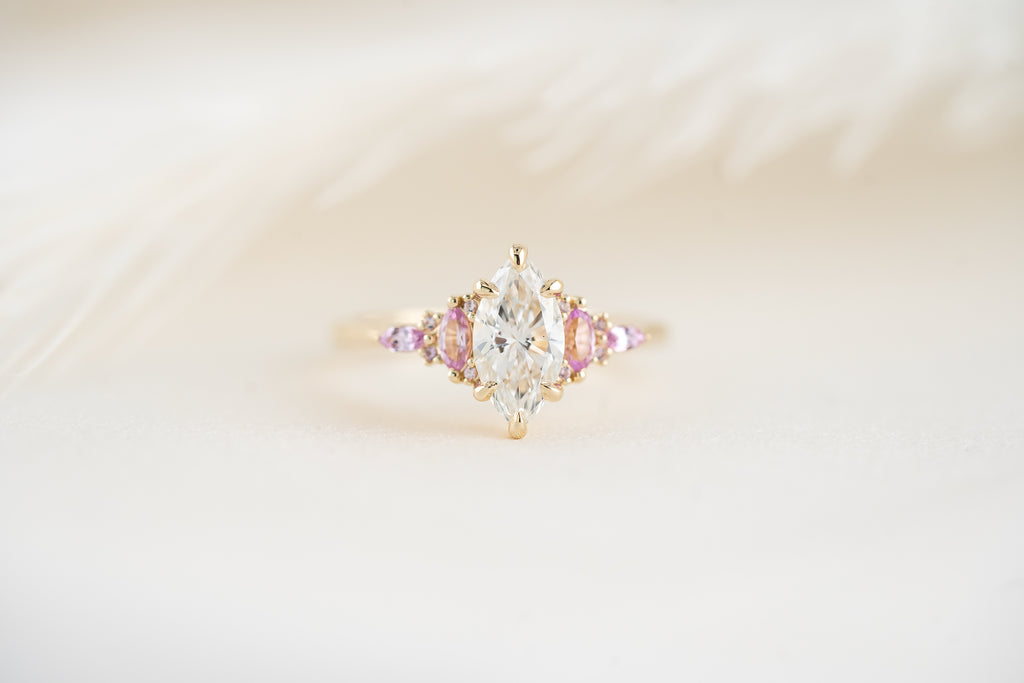 The Maeve Ring | 1.03 CT Marquise Diamond & Pink Sapphire Accents - Lavender Creek Gems 