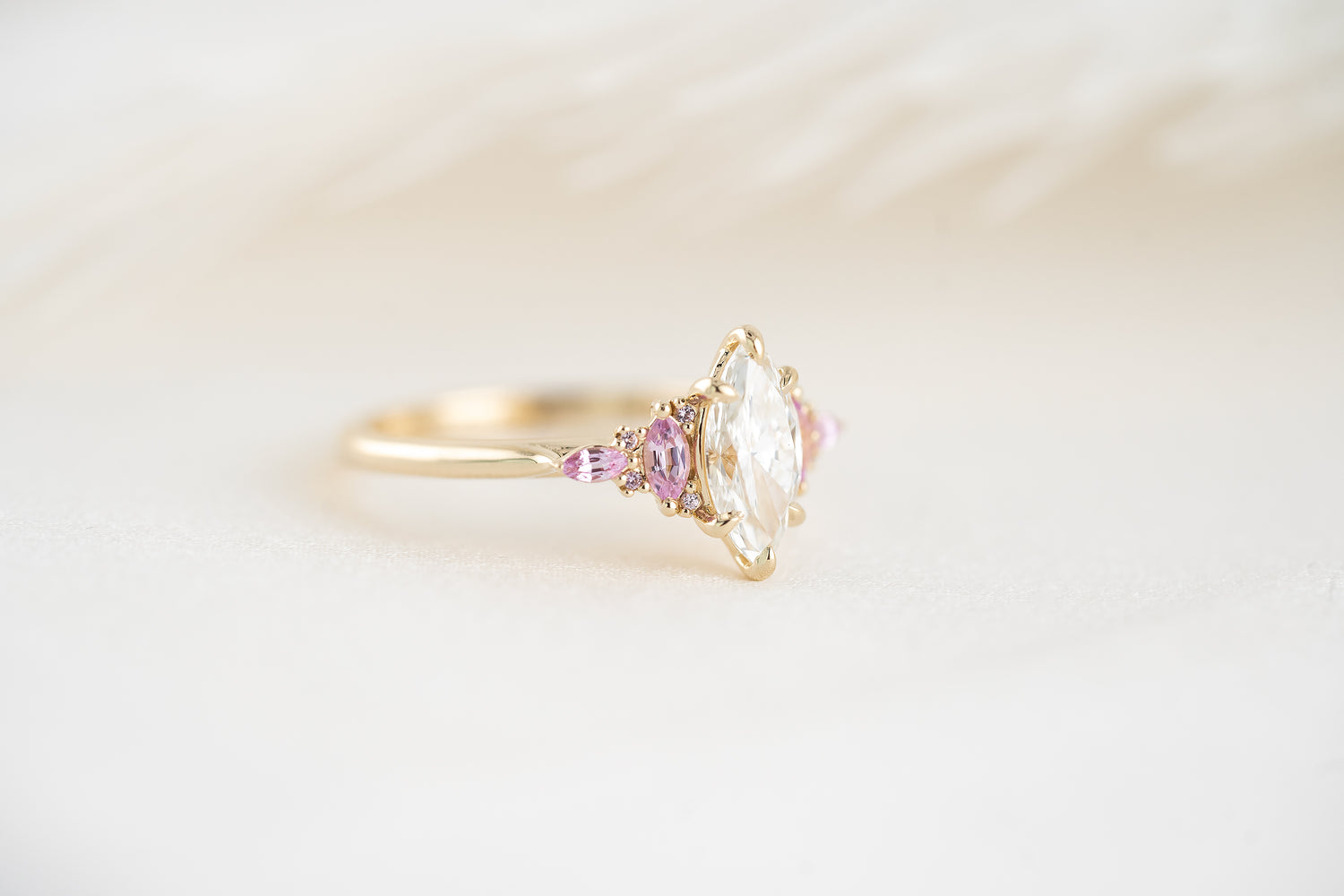 The Maeve Ring | 1.03 CT Marquise Diamond &amp; Pink Sapphire Accents - Lavender Creek Gems 