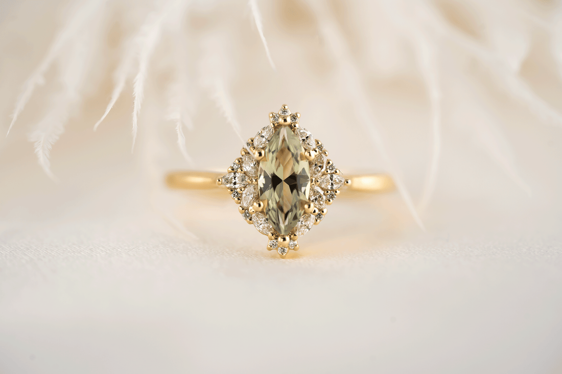 The Noemi Ring | 0.8 CT Marquise Light Green Sapphire