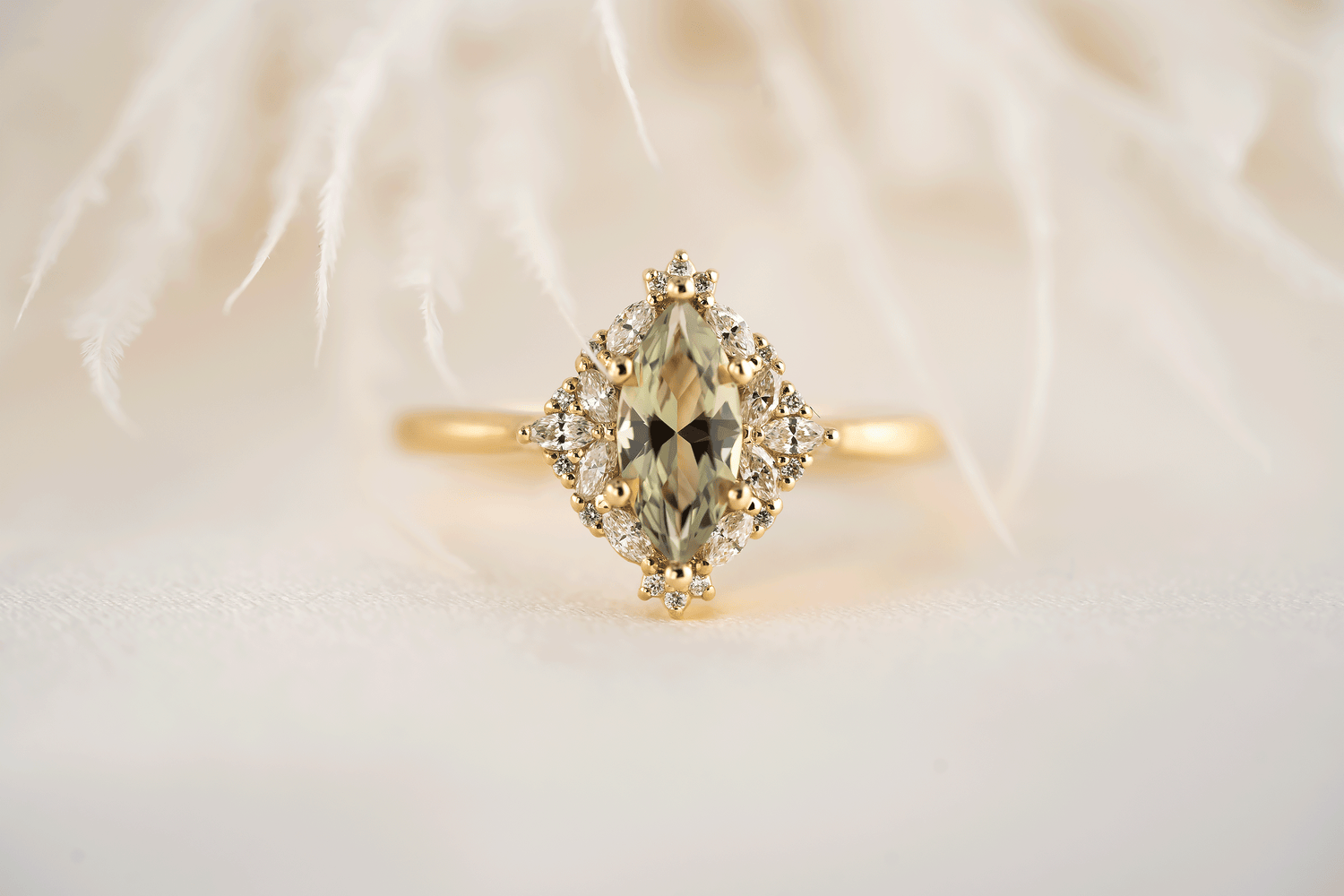 The Noemi Ring | 0.8 CT Marquise Light Green Sapphire