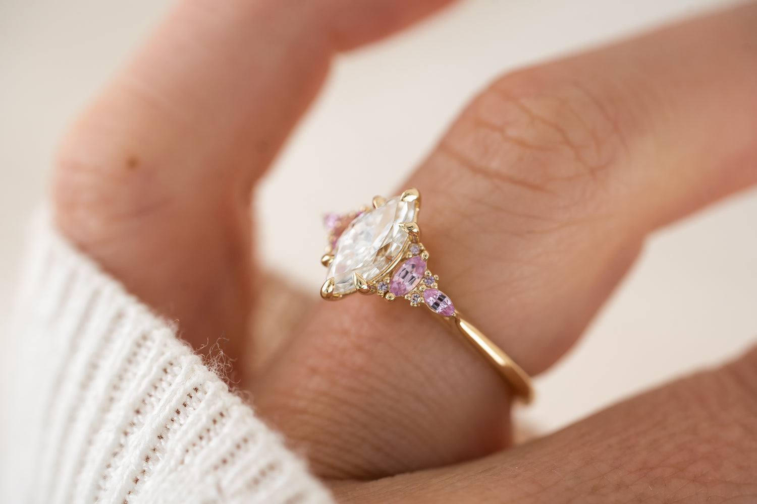 The Maeve Ring | 1.03 CT Marquise Diamond &amp; Pink Sapphire Accents - Lavender Creek Gems 