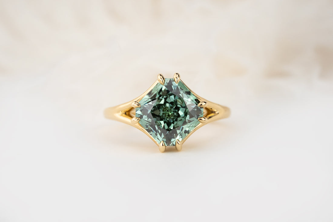 The Willow Ring | 4.04 CT Square Radiant Teal Green Diamond - Lavender Creek Gems 