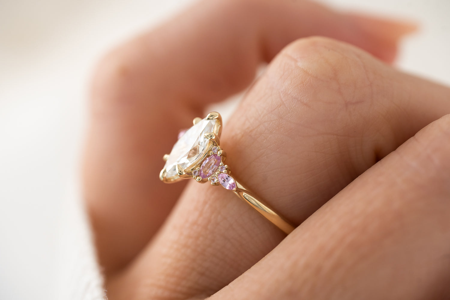 The Maeve Ring | 1.03 CT Marquise Diamond &amp; Pink Sapphire Accents - Lavender Creek Gems 