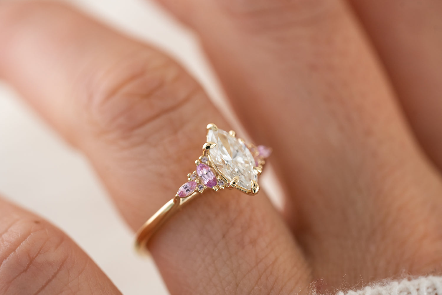 The Maeve Ring | 1.03 CT Marquise Diamond &amp; Pink Sapphire Accents - Lavender Creek Gems 