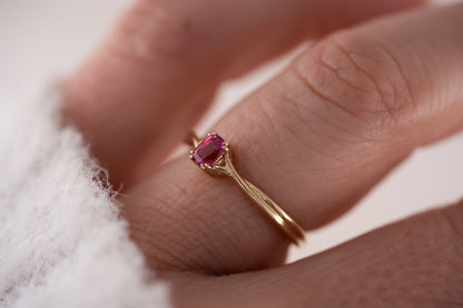 The Fates Ring | 0.28 CT Elongated Cushion Hot Pink Spinel - Lavender Creek Gems 