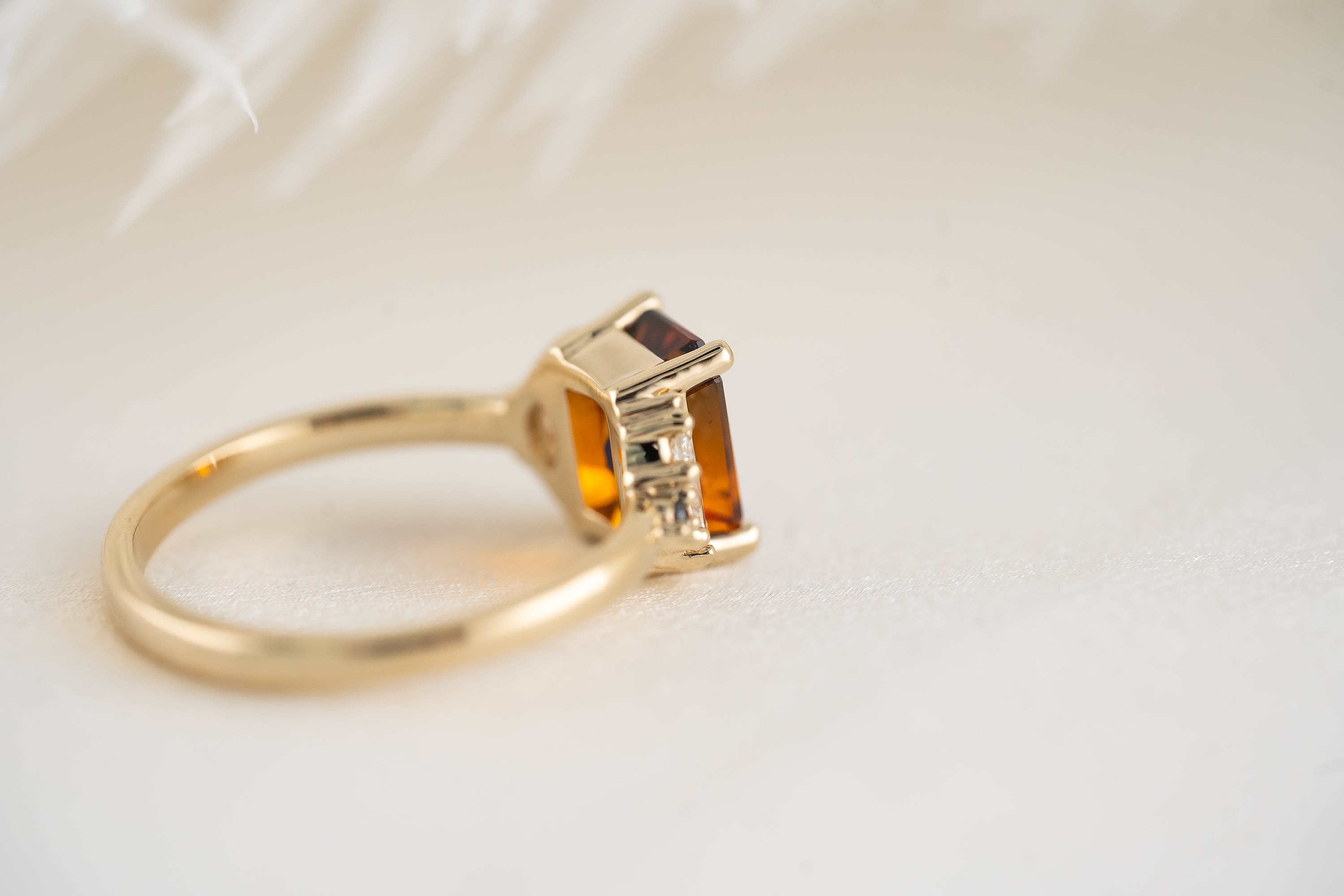 The Maren Ring | 2.1 CT Emerald Cut Charred Orange Sapphire - Lavender Creek Gems 