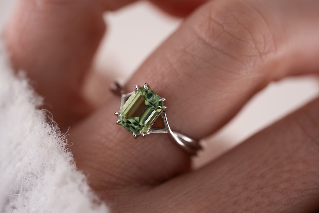 The Fates Ring | 1.78 CT Emerald Cut Green Tourmaline - Lavender Creek Gems 