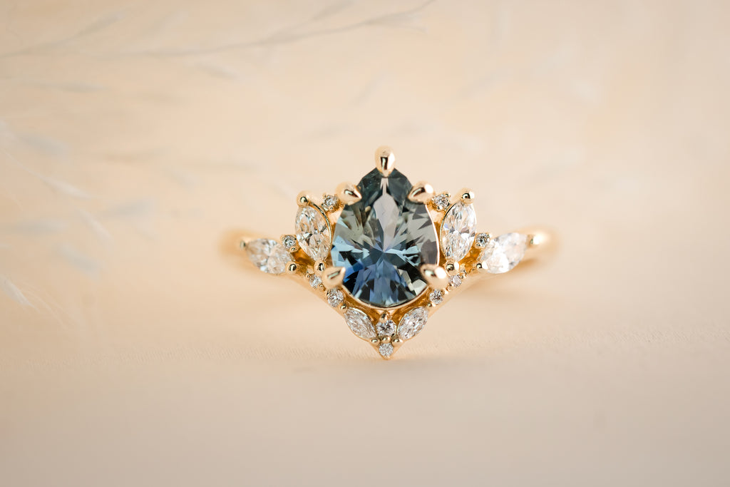 The Aurora 1.18 CT Pear Blue Sapphire Ring - Lavender Creek Gems 