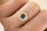 The Lotus Ring - 1 CT Round Blue Sapphire - Lavender Creek Gems 