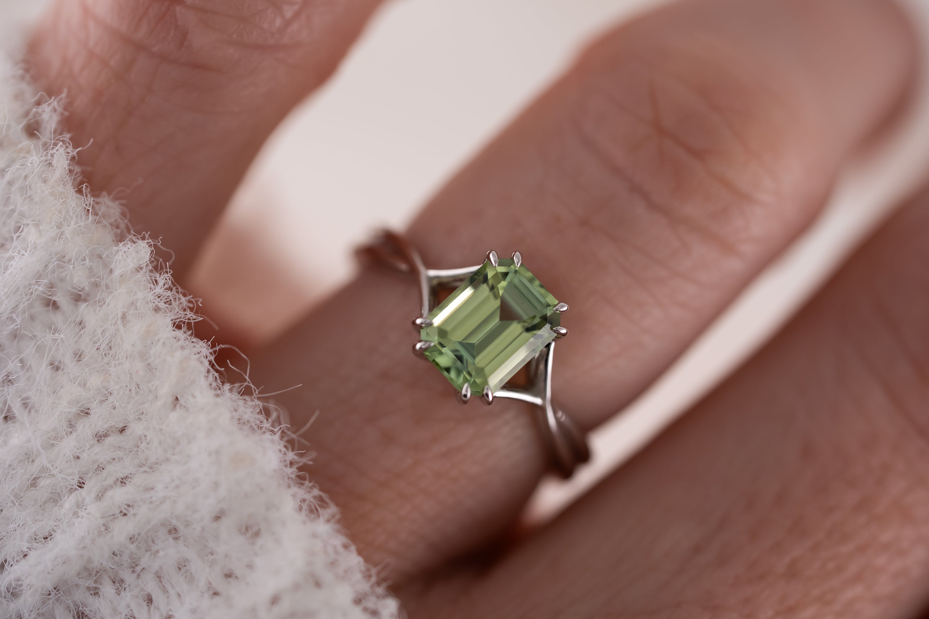 The Fates Ring | 1.78 CT Emerald Cut Green Tourmaline - Lavender Creek Gems 