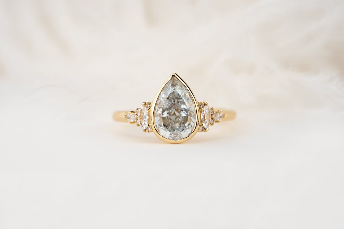 The Bezel Maeve Ring | 2.04 CT Pear Light Blue Diamond - Lavender Creek Gems 