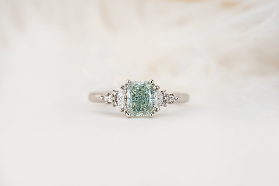 The Maeve Ring | 1.16 CT Radiant Icy Teal Diamond - Lavender Creek Gems 