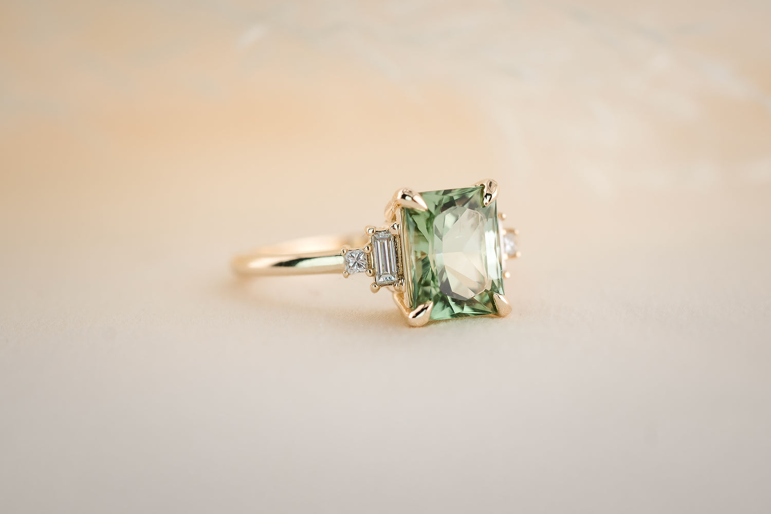 The Mira 2.42 CT Radiant Green Tourmaline Ring - Lavender Creek Gems 