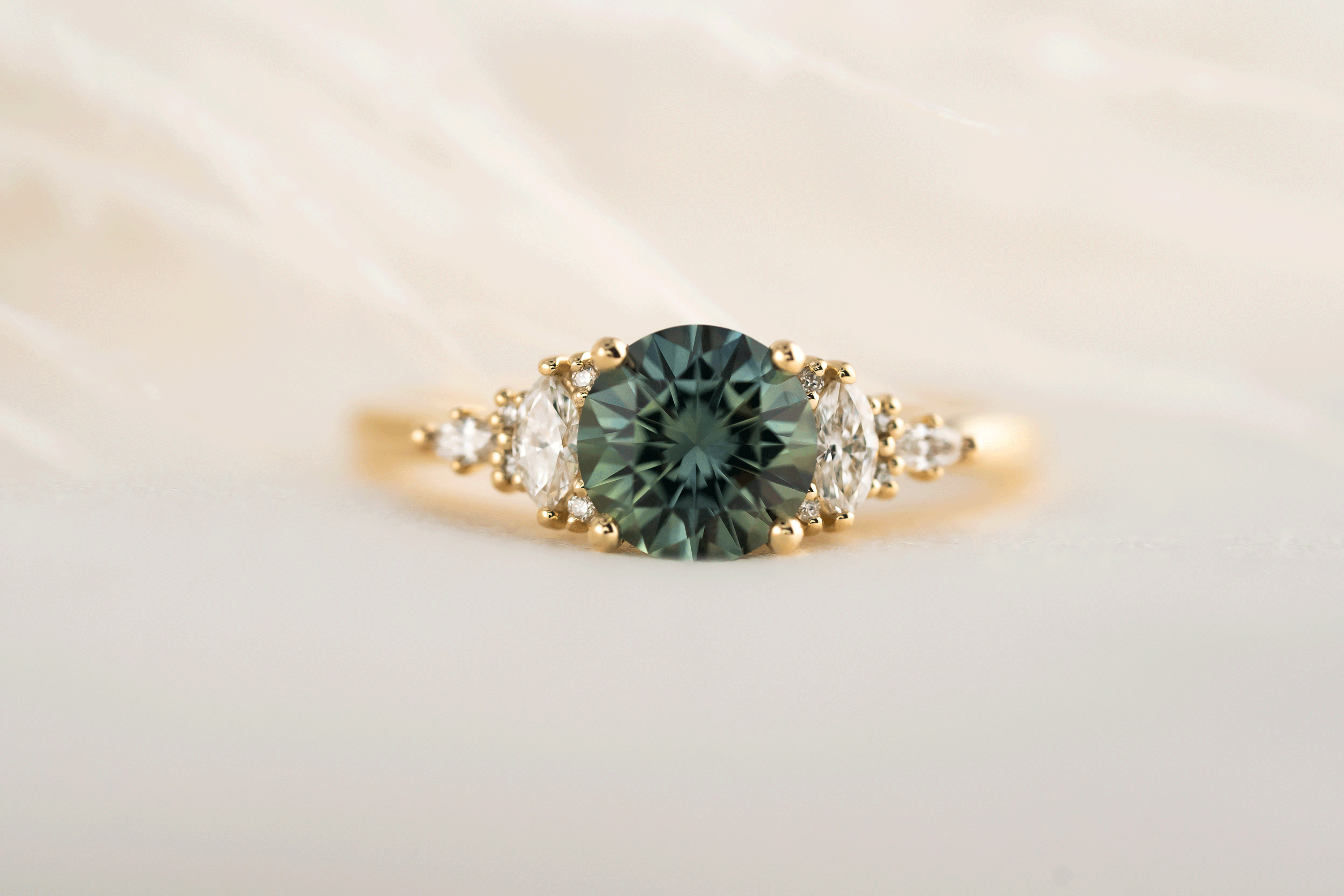 The Maeve Ring | 1.28 CT Round Teal Sapphire - Lavender Creek Gems 