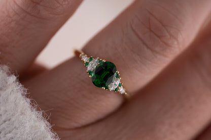 The Maeve Ring | 1.07 CT Oval Tsavorite Garnet + Emerald - Lavender Creek Gems 