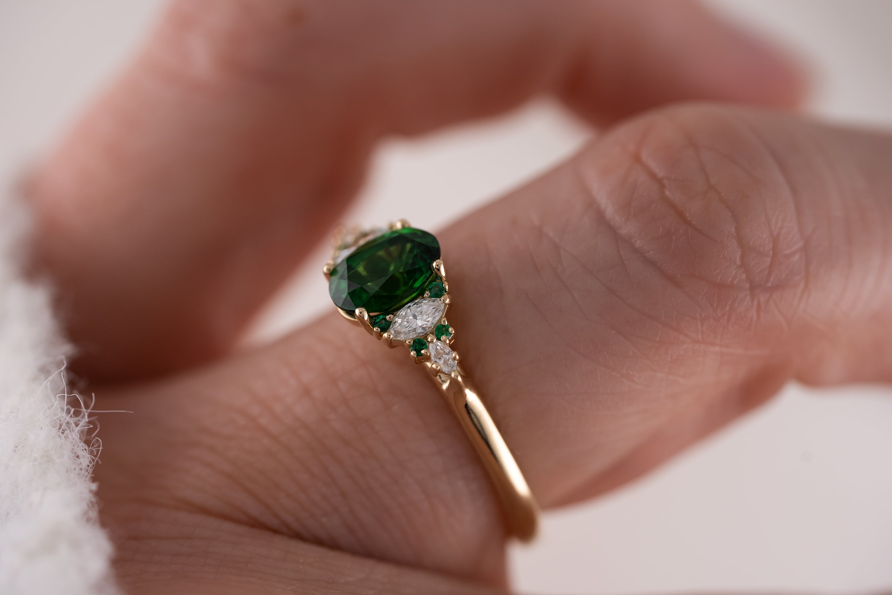 The Maeve Ring | 1.07 CT Oval Tsavorite Garnet + Emerald - Lavender Creek Gems 