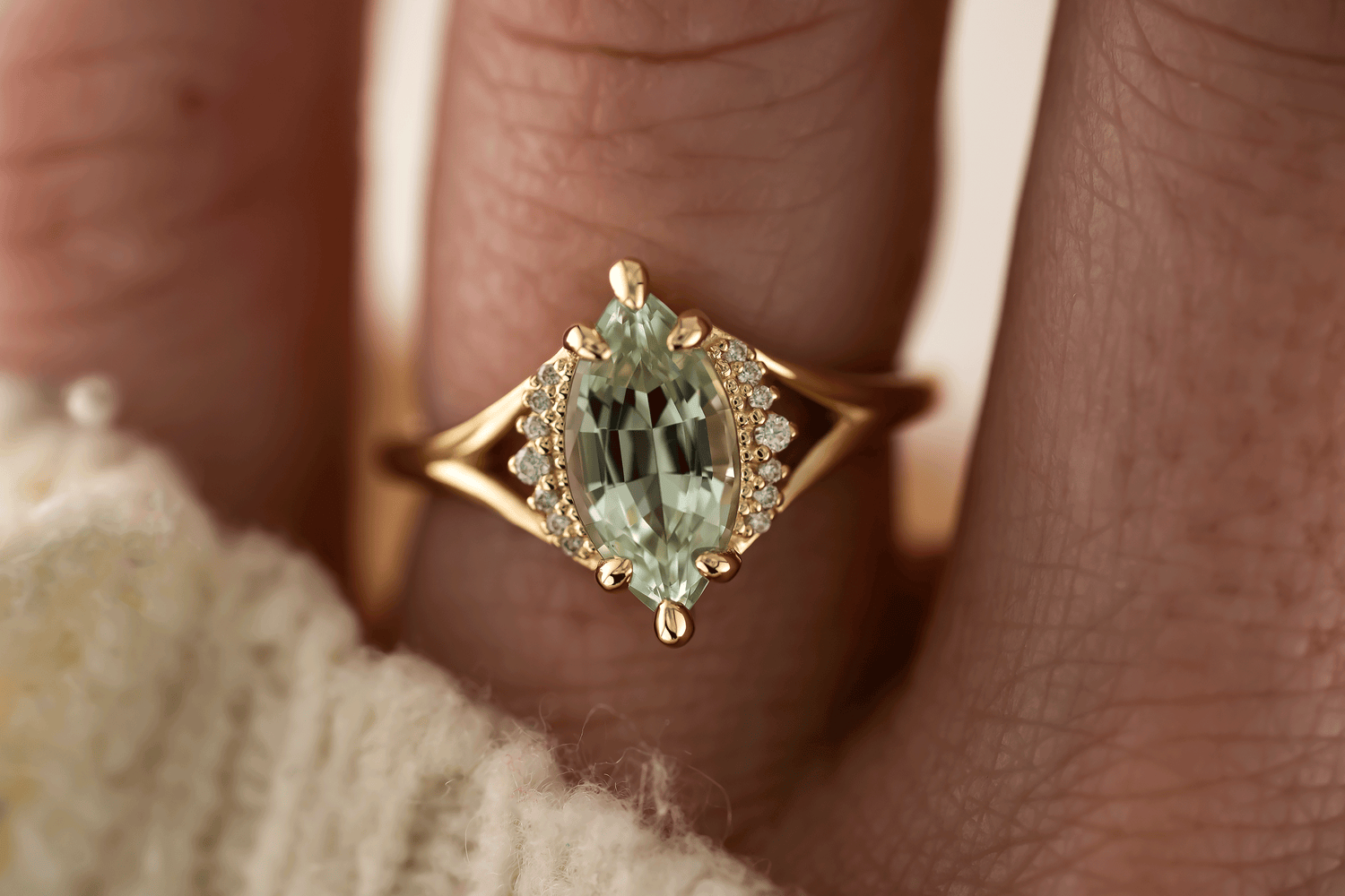 The Serendipity Ring | 1.81 CT Marquise Mint Green Tourmaline