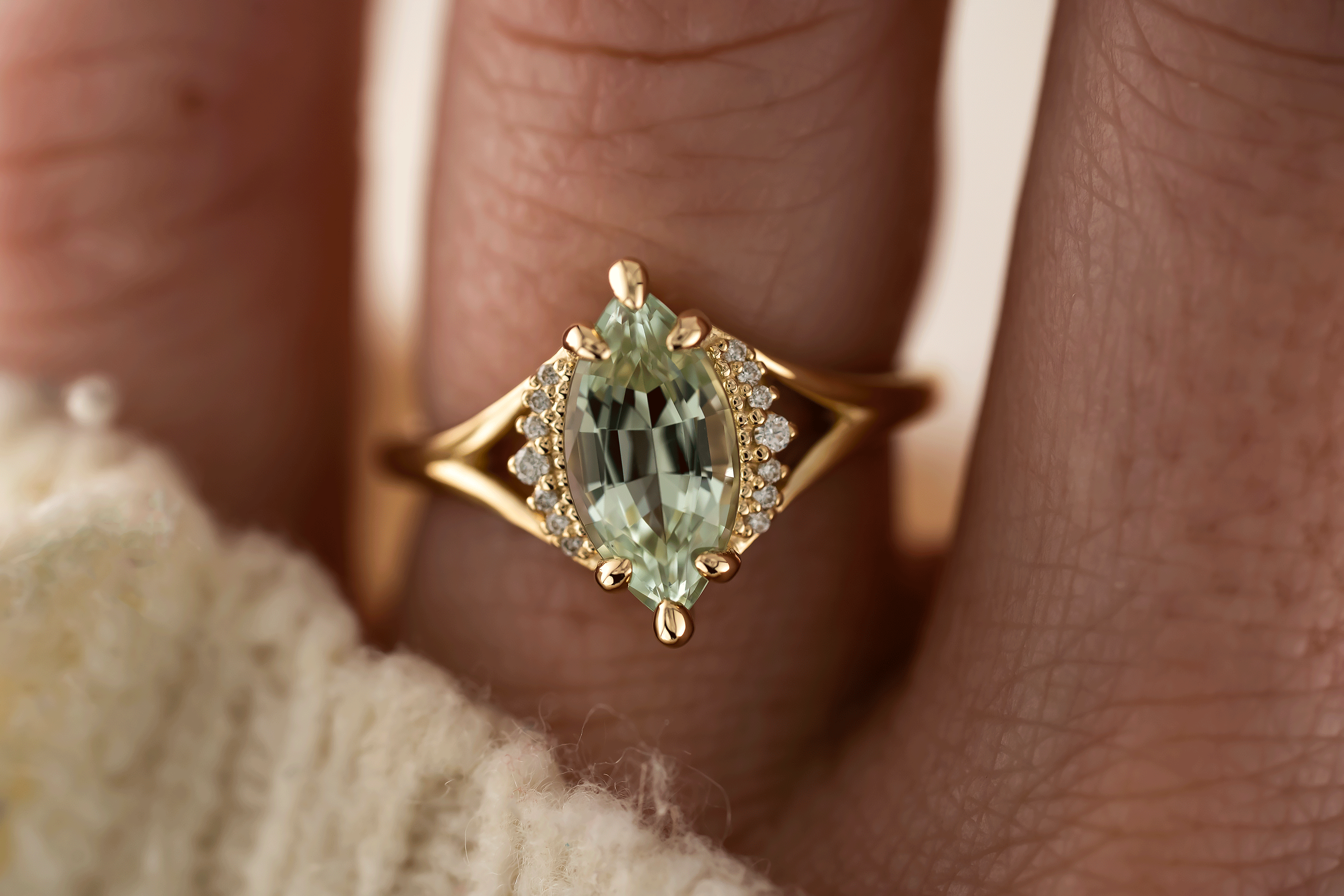 The Serendipity Ring | 1.81 CT Marquise Mint Green Tourmaline - Lavender Creek Gems 