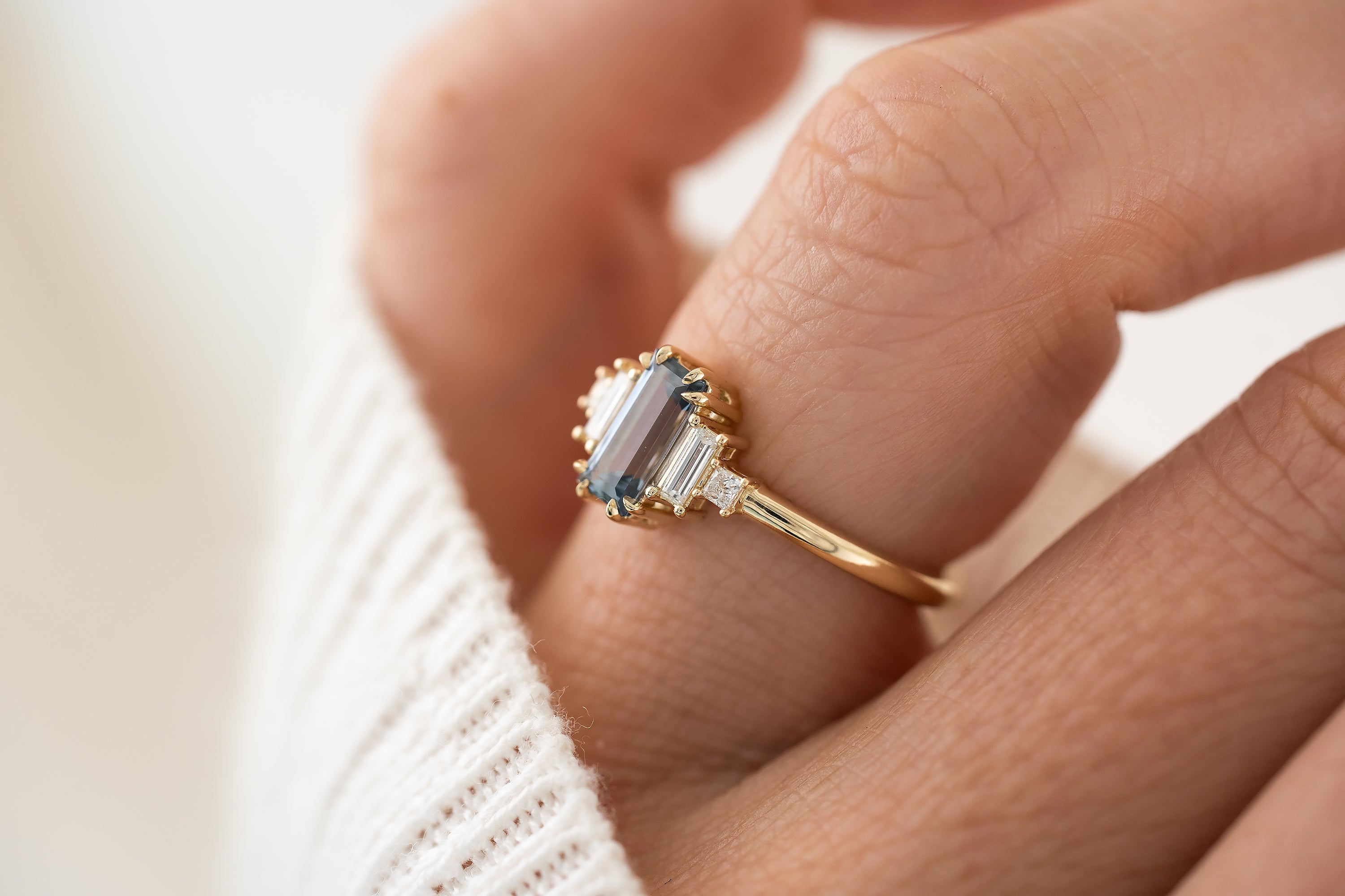 The Mira Ring | 0.79 CT Carolina Blue Baguette Sapphire - Lavender Creek Gems 