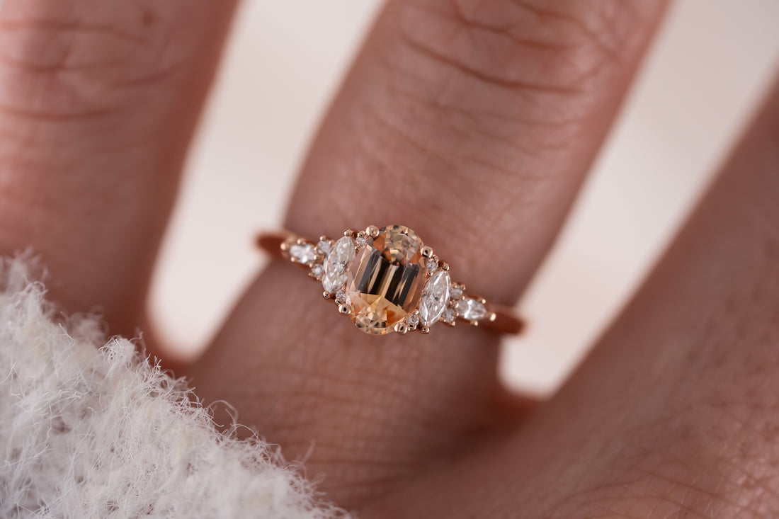 The Maeve Ring | 1.05 CT Peachy Apricot Oval Sapphire - Lavender Creek Gems 