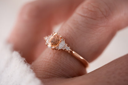 The Maeve Ring | 1.05 CT Peachy Apricot Oval Sapphire - Lavender Creek Gems 