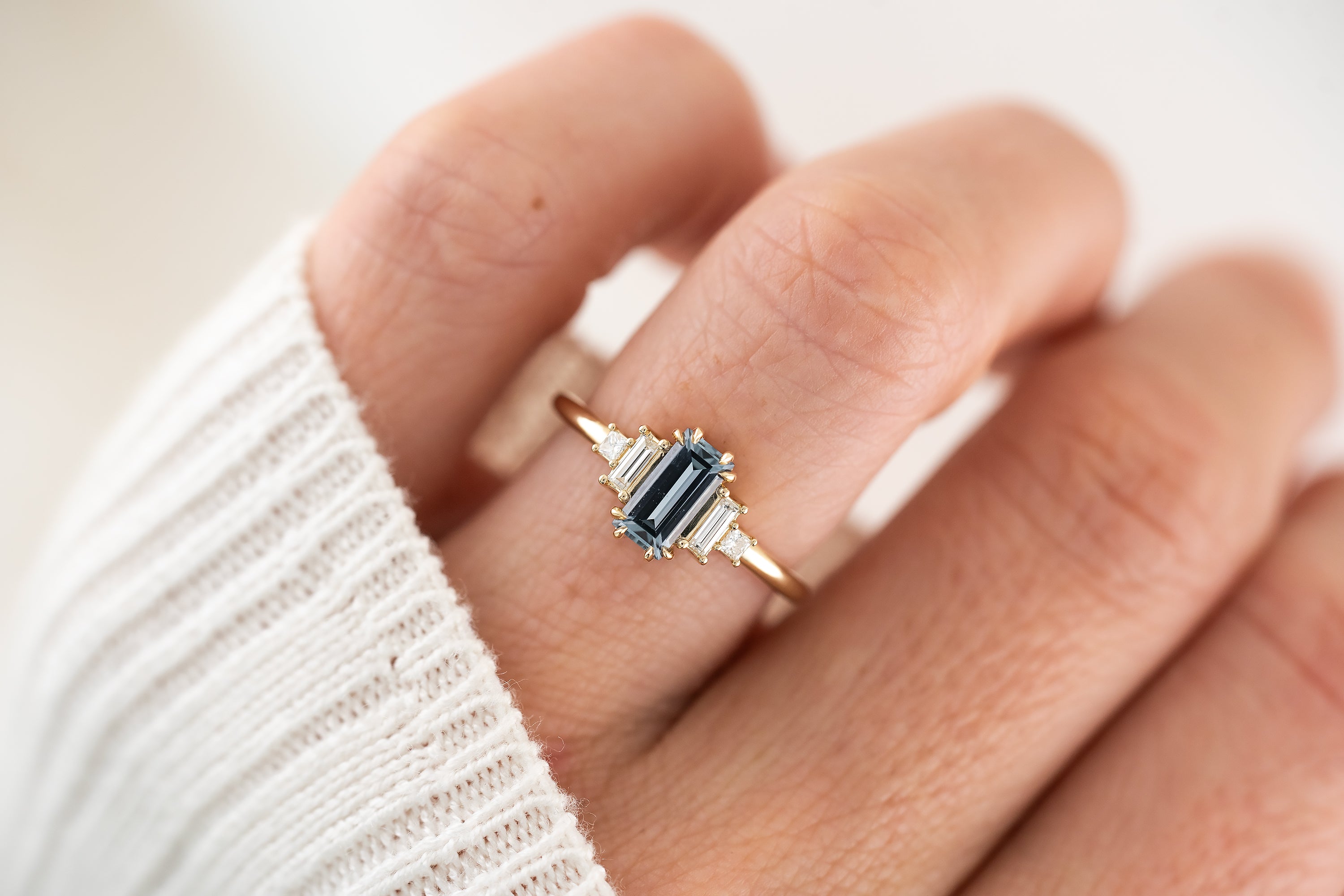 The Mira Ring | 0.79 CT Carolina Blue Baguette Sapphire - Lavender Creek Gems 