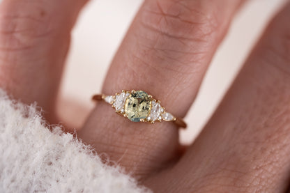 The Mini Maeve Ring | 0.71 CT Oval Bicolor Light Mint Blue Sapphire - Lavender Creek Gems 