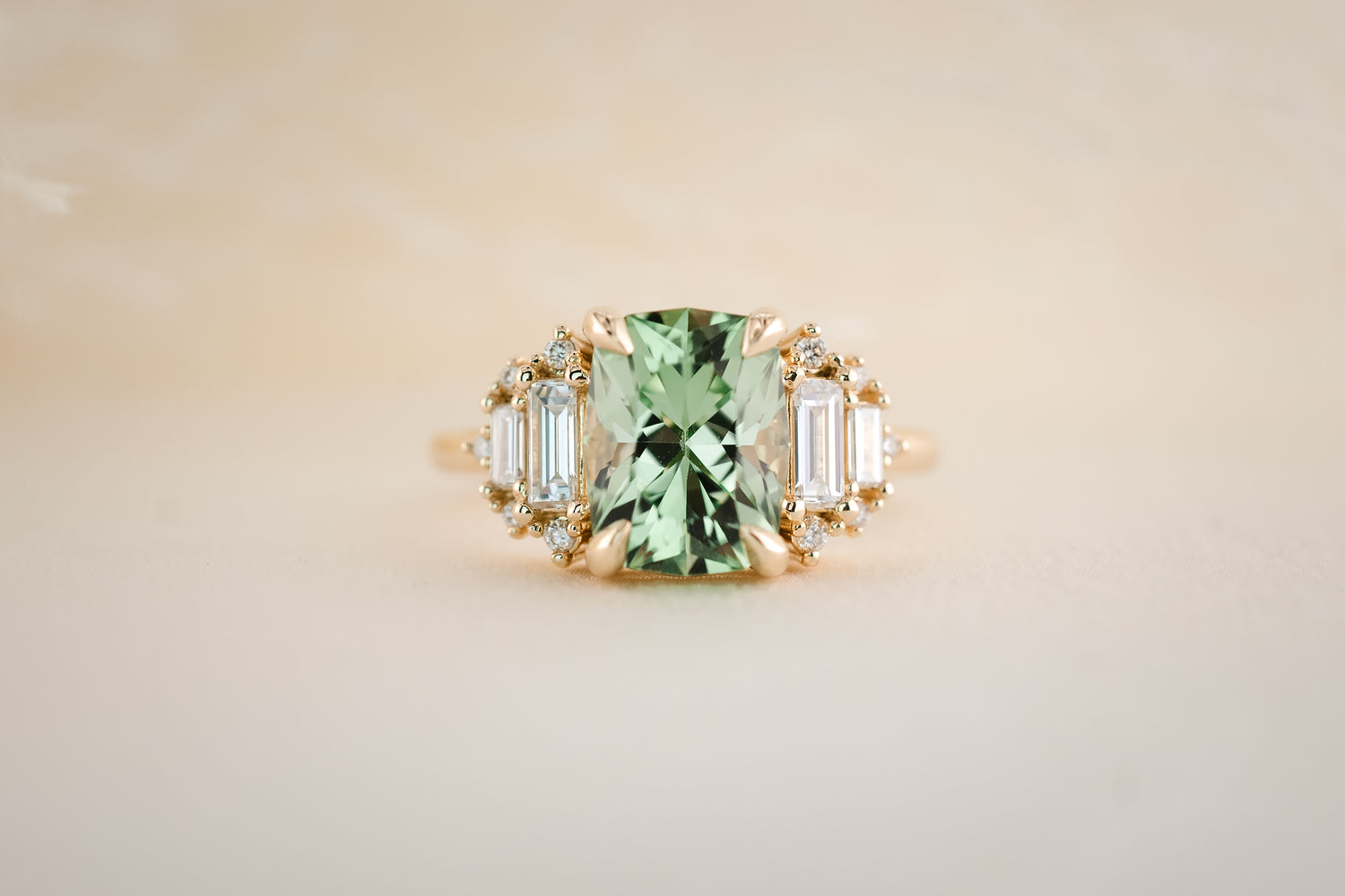 The Soleil Ring | 3.2 CT Radiant Mint Green Tourmaline - Lavender Creek Gems 