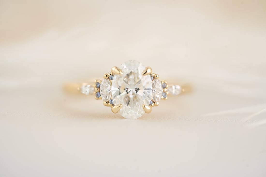 The Maeve Ring - 1.24 CT Oval Lab Diamond + Pastel Blue Sapphire - Lavender Creek Gems