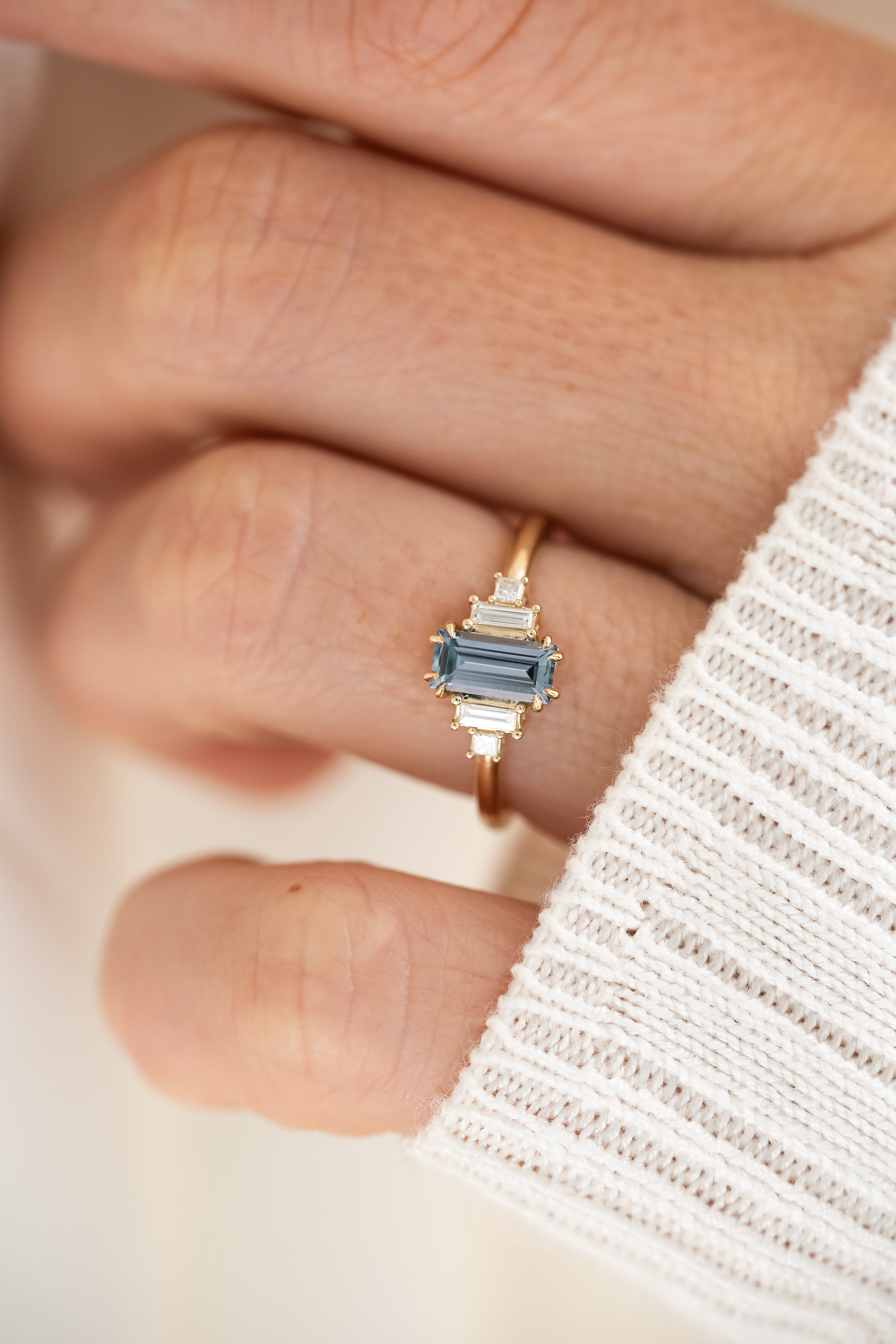 The Mira Ring | 0.79 CT Carolina Blue Baguette Sapphire - Lavender Creek Gems 