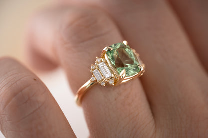 The Soleil Ring | 3.2 CT Radiant Mint Green Tourmaline - Lavender Creek Gems 