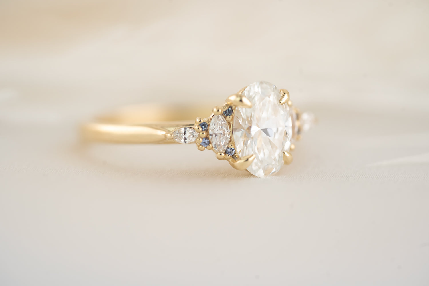The Maeve Ring - 1.24 CT Oval Lab Diamond + Pastel Blue Sapphire - Lavender Creek Gems 