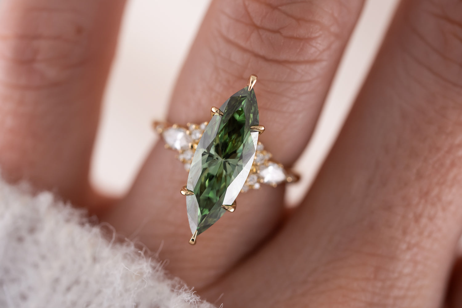 The Ascendant Ring | 3.3 CT Marquise Green Diamond - Lavender Creek Gems 