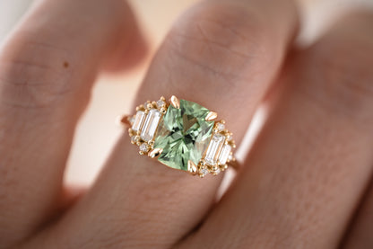 The Soleil Ring | 3.2 CT Radiant Mint Green Tourmaline - Lavender Creek Gems 