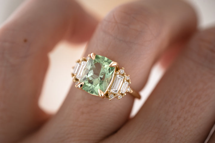 The Soleil 3.2 CT Radiant Mint Green Tourmaline Ring