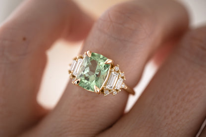 The Soleil Ring | 3.2 CT Radiant Mint Green Tourmaline - Lavender Creek Gems 