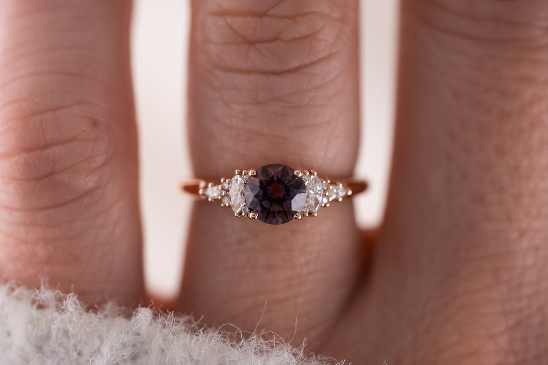 The Maeve Ring | 1.07 CT Round Pinkish Brown Bicolor Montana Sapphire - Lavender Creek Gems 