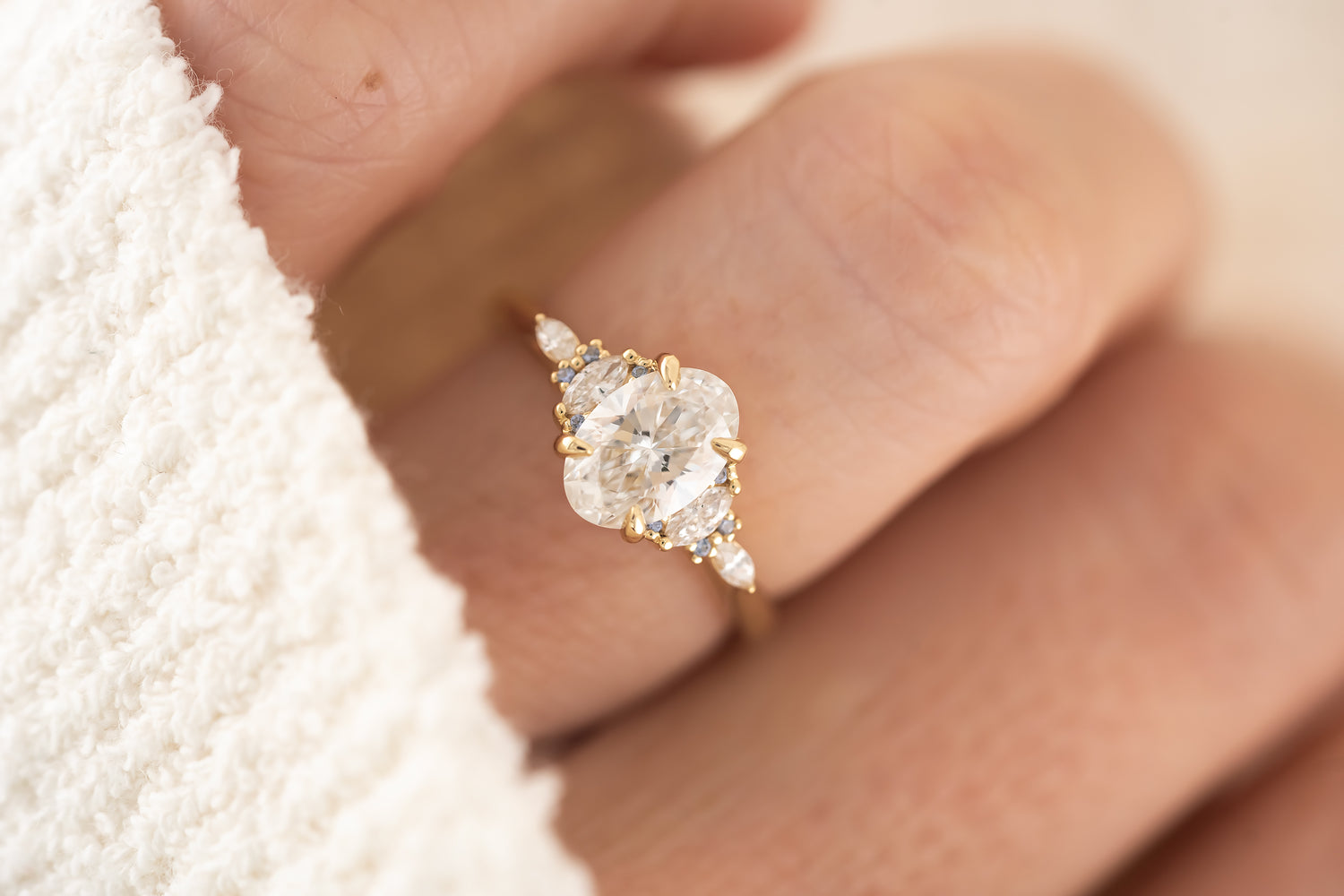 The Maeve Ring - 1.24 CT Oval Lab Diamond + Pastel Blue Sapphire - Lavender Creek Gems 