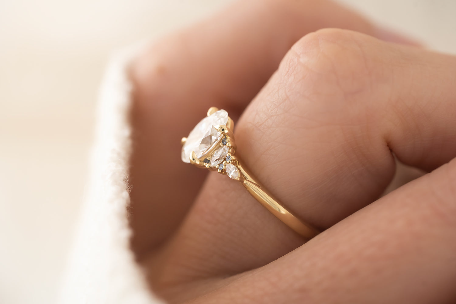 The Maeve Ring - 1.24 CT Oval Lab Diamond + Pastel Blue Sapphire - Lavender Creek Gems 
