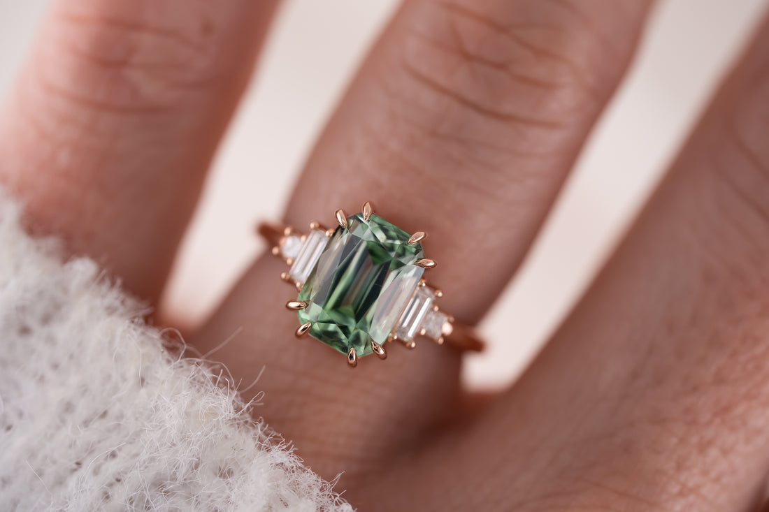 The Mira Ring | 3.2 CT Elongated Cushion Seafoam Tourmaline - Lavender Creek Gems 