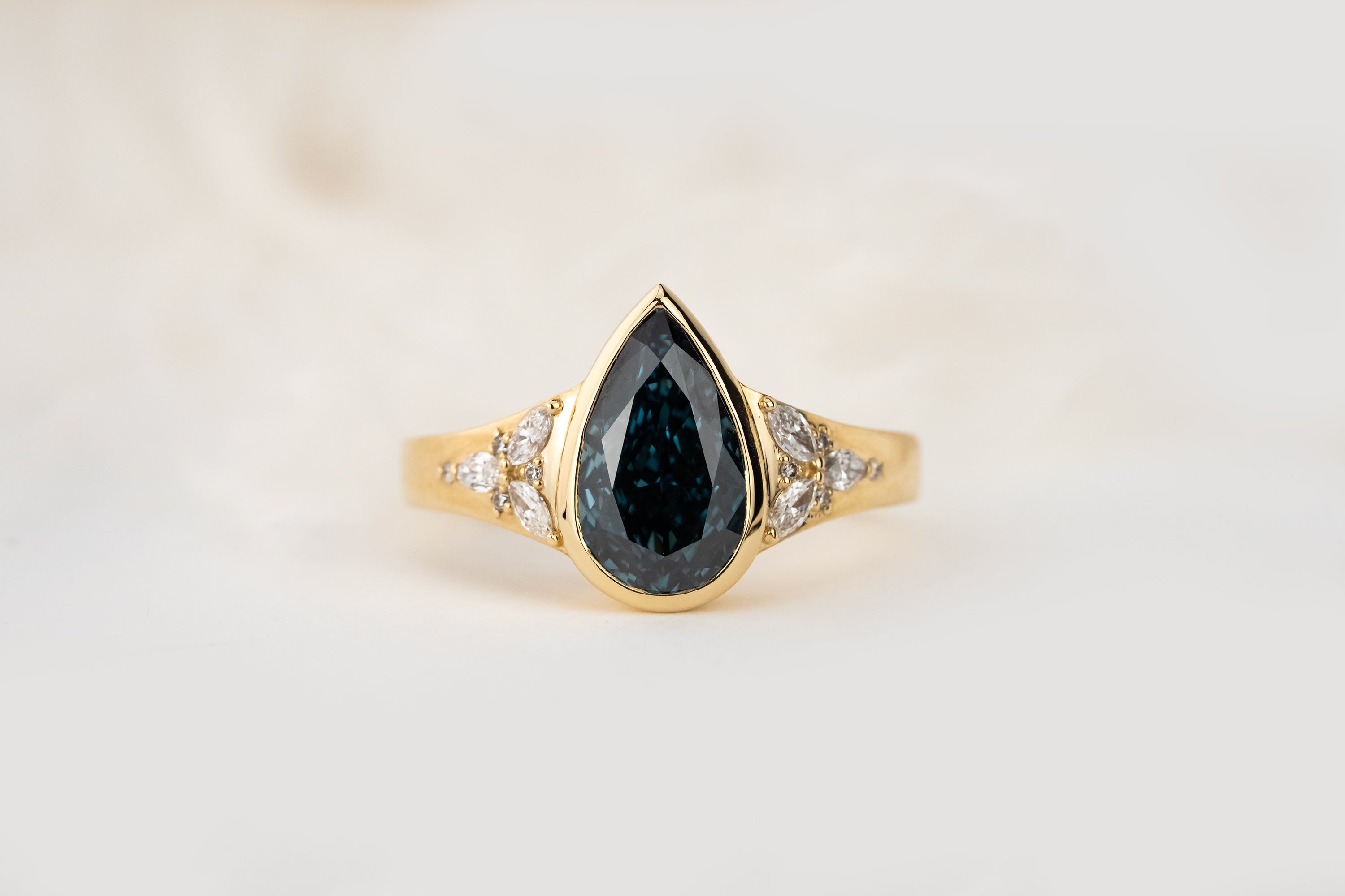 The Daylight Ring | 2.28 Pear Deep Blue Sapphire - Lavender Creek Gems 