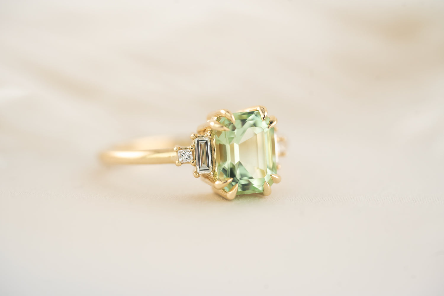 The Mira 2.02 CT Emerald Cut Mint Green Tourmaline Ring - Lavender Creek Gems 