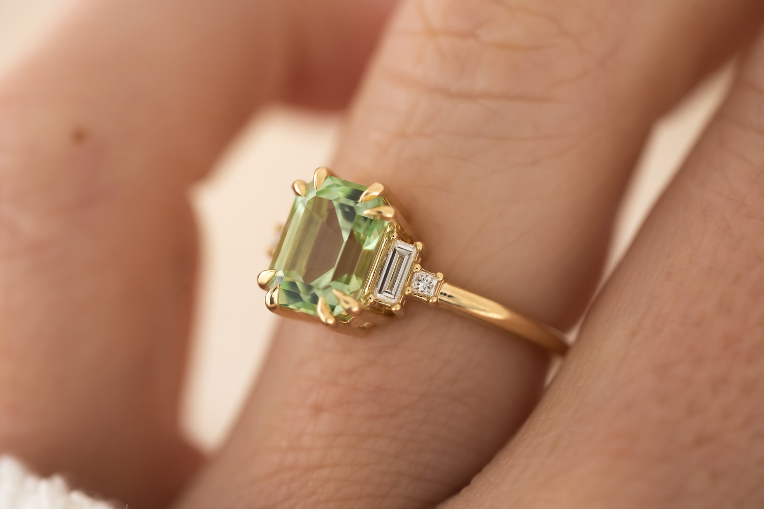 The Mira 2.02 CT Emerald Cut Mint Green Tourmaline Ring - Lavender Creek Gems 