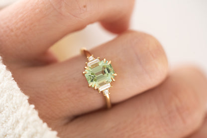 The Mira 2.02 CT Emerald Cut Mint Green Tourmaline Ring - Lavender Creek Gems 