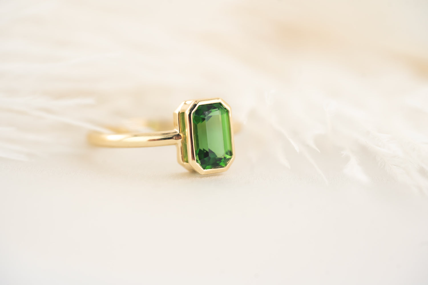 The Bezel Ring | 1.3 CT Emerald Cut Chrome Tourmaline - Lavender Creek Gems 