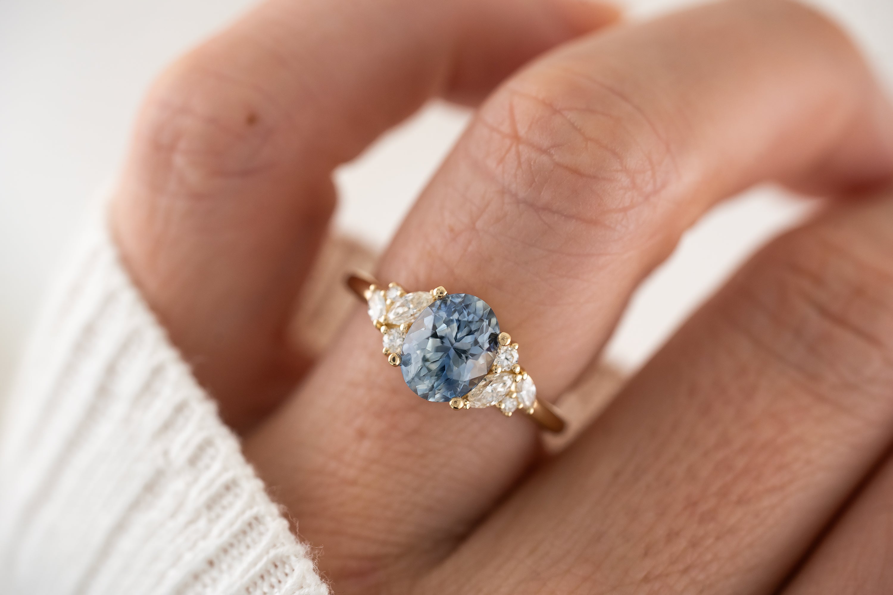 The Astral Ring | Emerald Cut Green-Teal Sapphire – Lavender