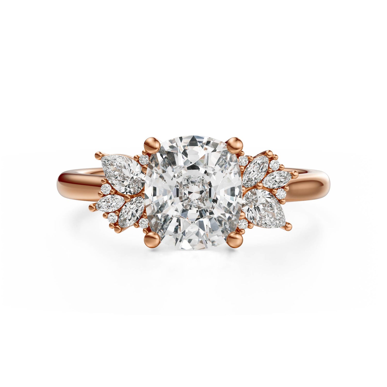The Diamond Fleur Ring | Elongated Cushion | Setting Only - Lavender Creek Gems 