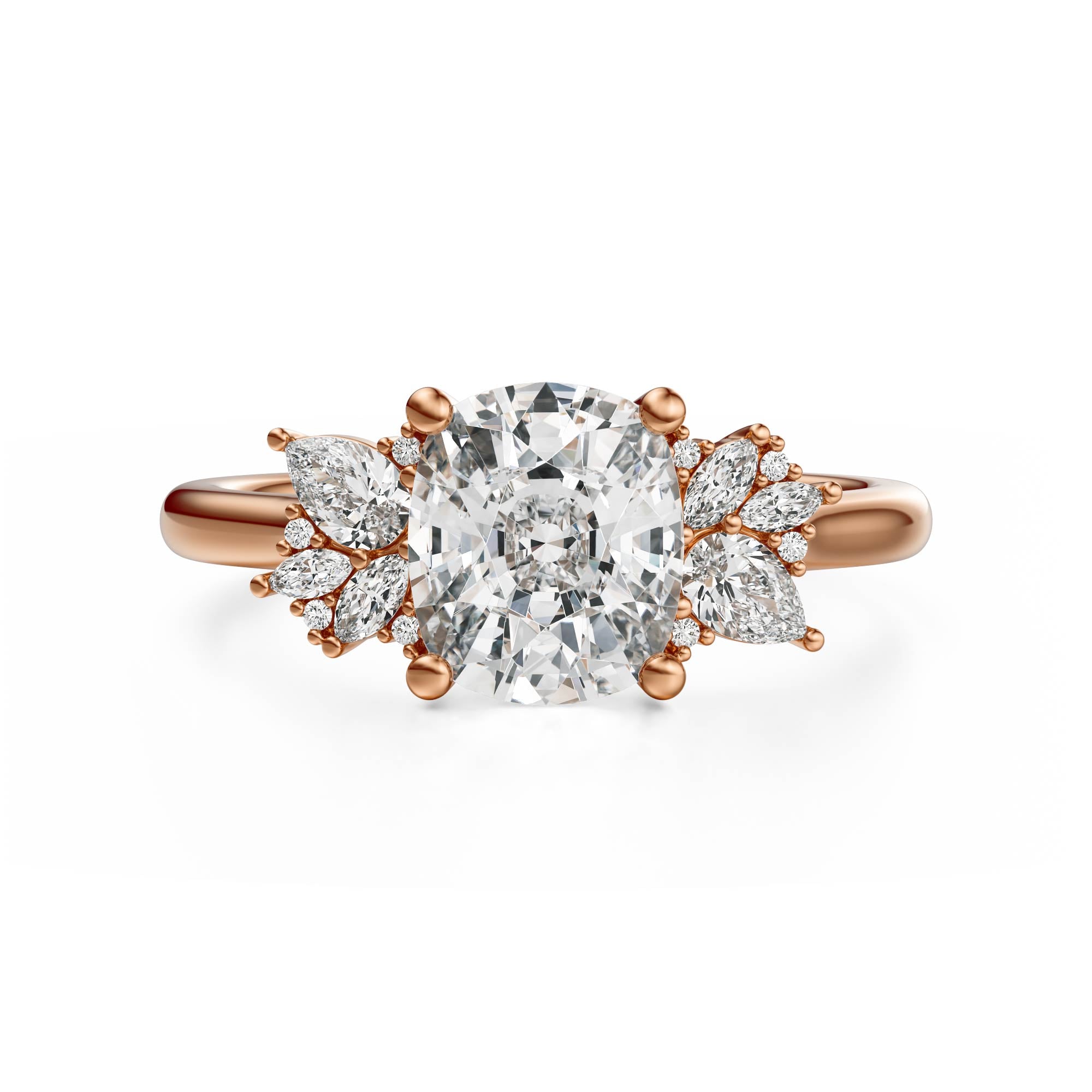 The Diamond Fleur Ring | Elongated Cushion | Setting Only - Lavender Creek Gems 