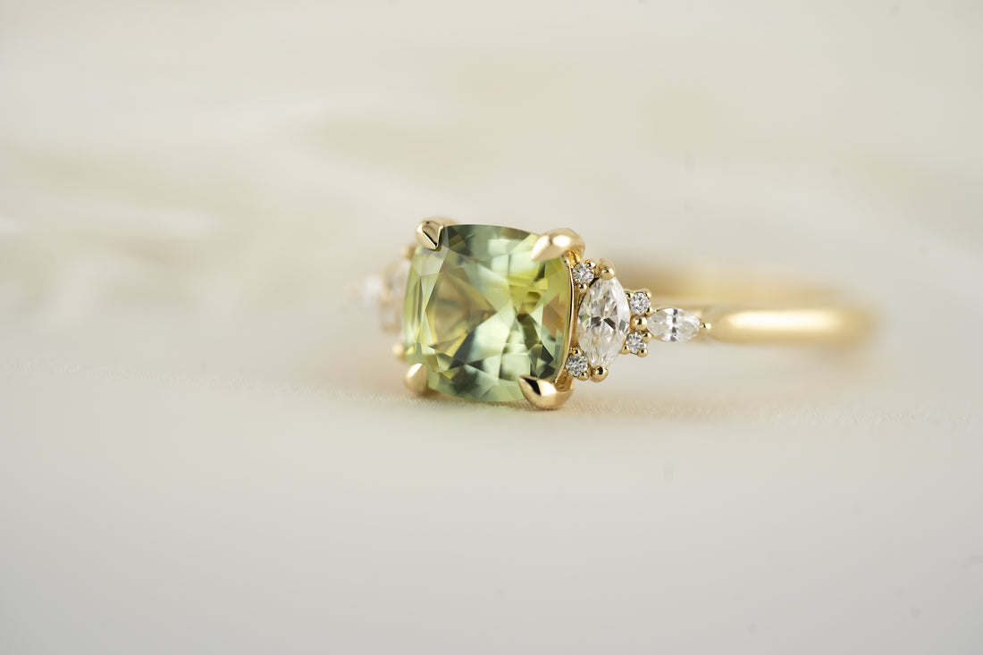The Maeve - 1.8 CT Cushion Montana Green Sapphire Ring - Lavender Creek Gems 